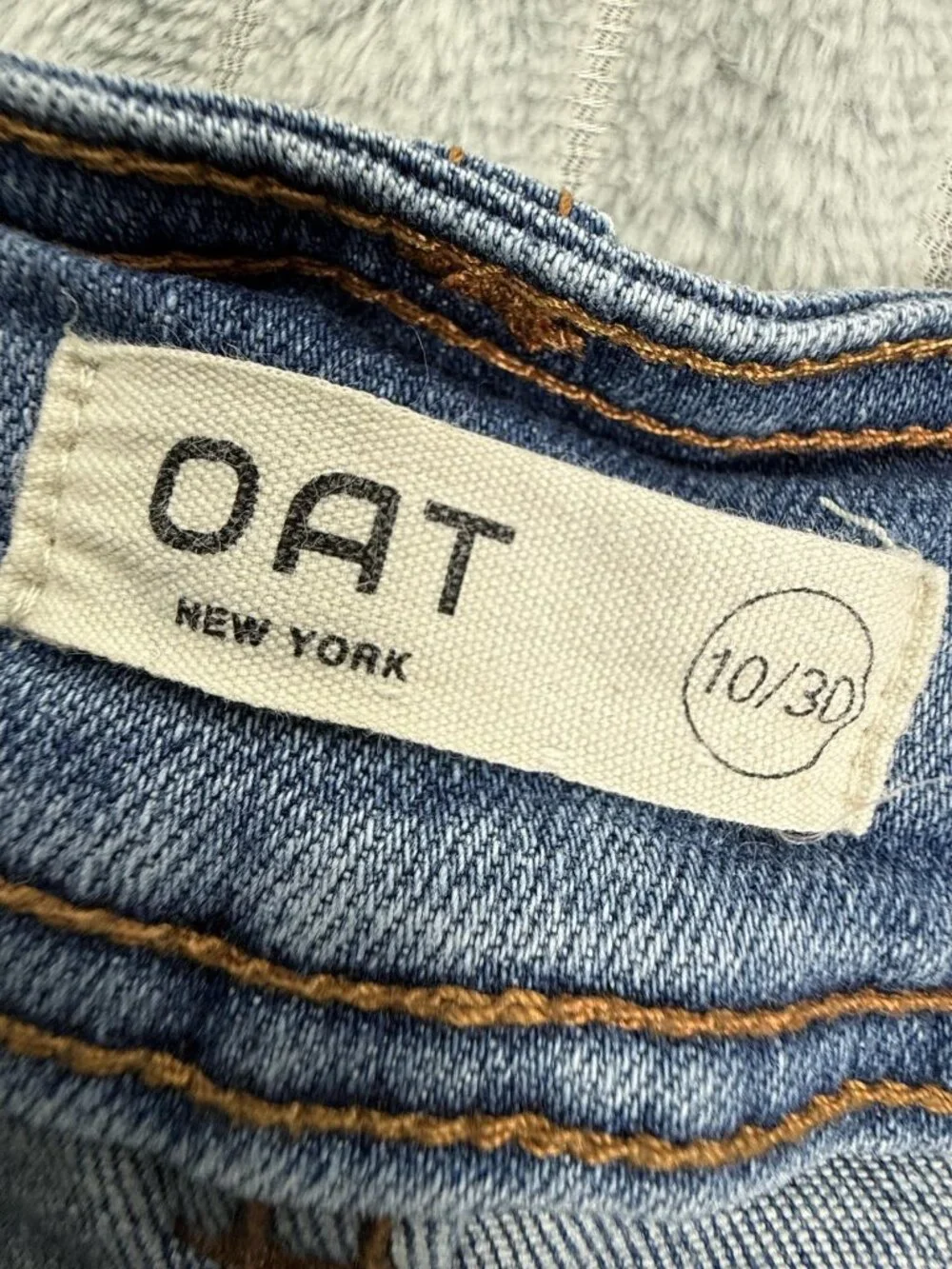 OAT New York Wide Leg High Rise Jeans Womens 10 Blue Boho Raw Hem Stretch Denim - Picture 3 of 9